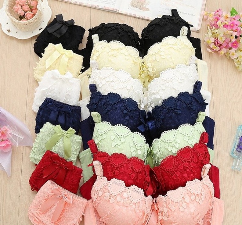 Embroidery Flower Women Underwear Push Up Lace Heart Shape Underwear Young Girl Bra and Panties Set