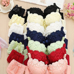 Embroidery Flower Women Underwear Push Up Lace Heart Shape Underwear Young Girl Bra and Panties Set