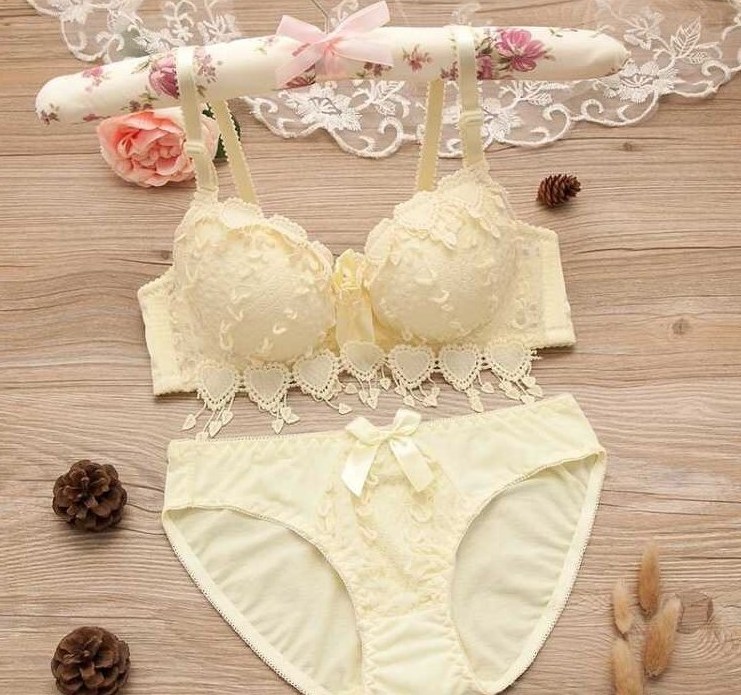 Embroidery Flower Women Underwear Push Up Lace Heart Shape Underwear Young Girl Bra and Panties Set