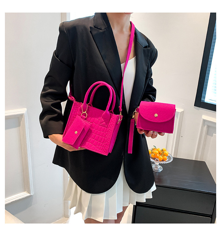 Felt Crocodile Print Solid Color Three-piece Set 2023 Popular Shoulder Bag Women Ladies Purse Handbags