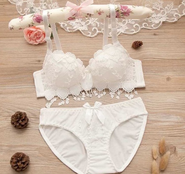 Embroidery Flower Women Underwear Push Up Lace Heart Shape Underwear Young Girl Bra and Panties Set