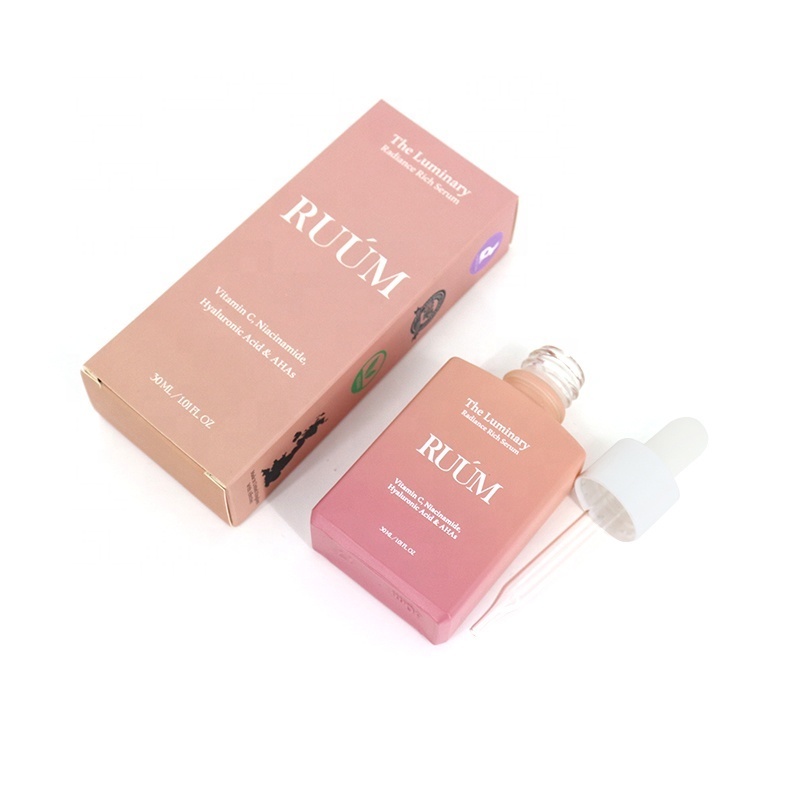 30ml 50ml 100ml Flat Square Pink Customizable Serum Essential Oil Bottle Cosmetic Glass Dropper Bottle With Box Packaging