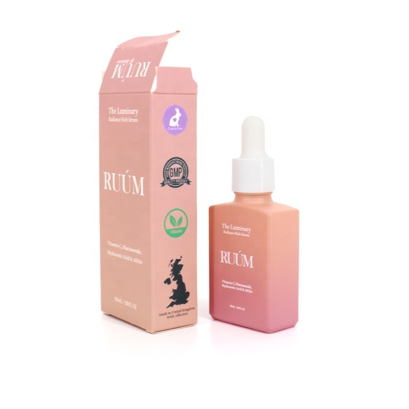 30ml 50ml 100ml Flat Square Pink Customizable Serum Essential Oil Bottle Cosmetic Glass Dropper Bottle With Box Packaging