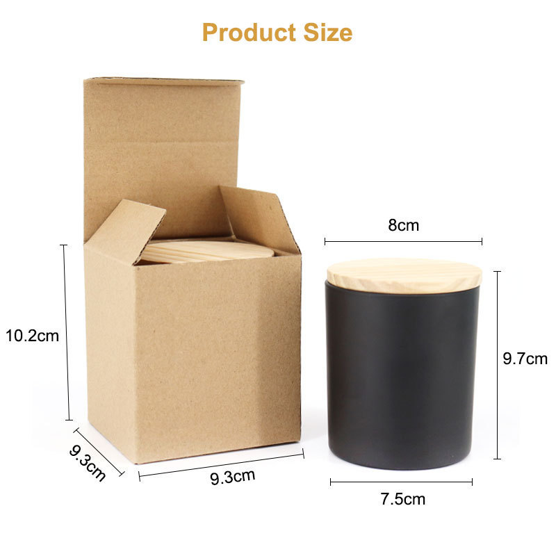 OEM Logo Glass Containers Luxury White Frosted Black Candle Jar With Wooden Lids Packing Box For Candle Making