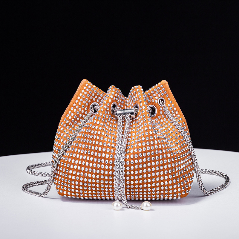 Wholesale New Rhinestone Bucket Designer Bags by Korean Chain Style Stylish PU Cylinder Rope Ladies Bags for Girls