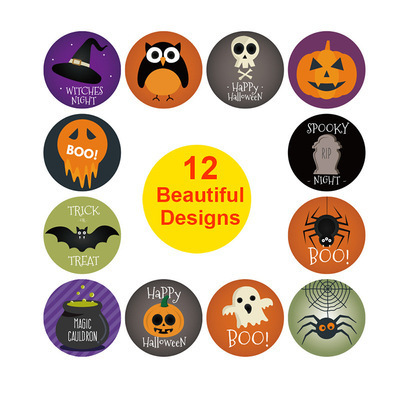 1inch (25mm)*500pcs Owl Ghost Skull Pumpkin Bat Spider Halloween Candy Bag Sticker Label