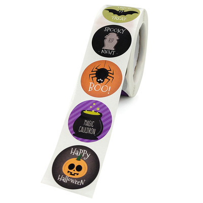 1inch (25mm)*500pcs Owl Ghost Skull Pumpkin Bat Spider Halloween Candy Bag Sticker Label