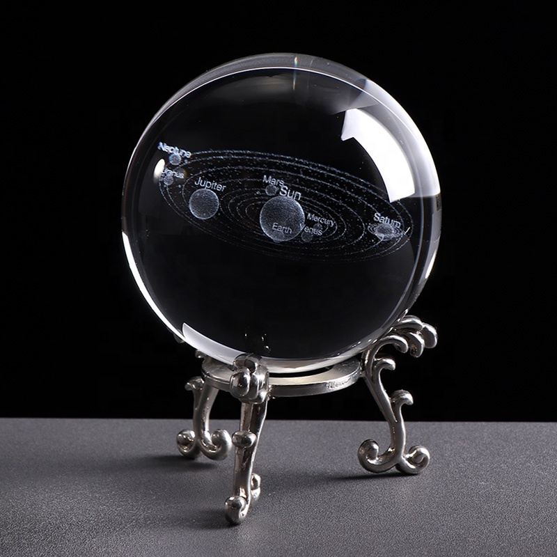 Honor of crystal Cheap Decorative Award Good Design Hot Sell 3d Laser Engrave Solar System Galaxy Crystal Ball With Base