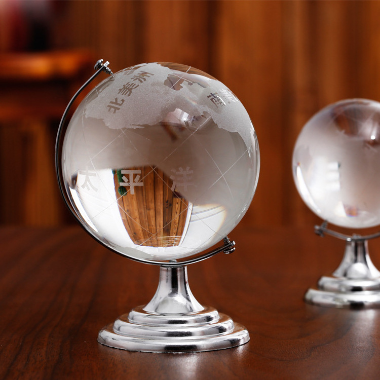 Honor of crystal Round Shaped Clear K9 Crystal Glass Earth Globe Custom World Map Engraved Globe With Base For Business Gifts