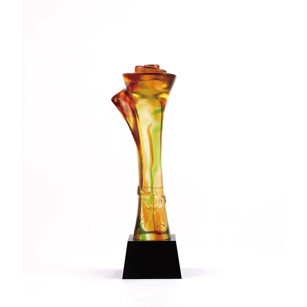 Honor of Crystal New Arrival Crystal Trophy Customized Logo Rose Shape Coloured Glaze Trophy