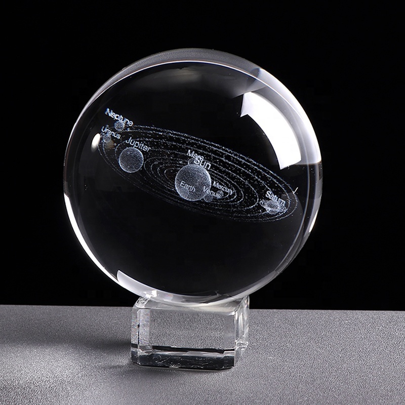 Honor of crystal Cheap Decorative Award Good Design Hot Sell 3d Laser Engrave Solar System Galaxy Crystal Ball With Base