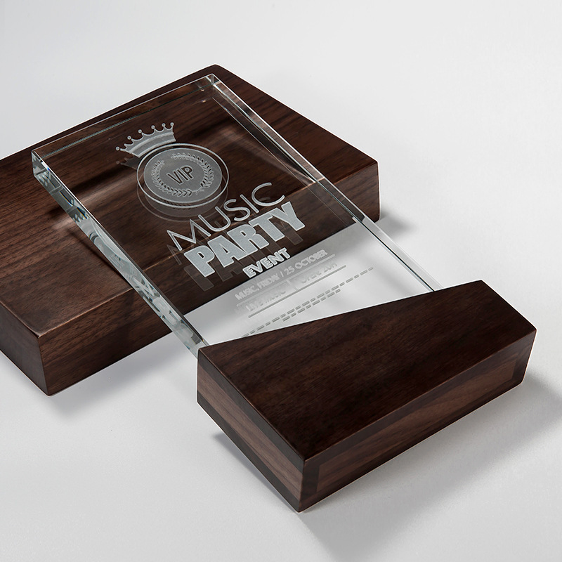 Honor of Crystal Originality Promotion Customized Wooden Trophy Awards Crystal Trophy