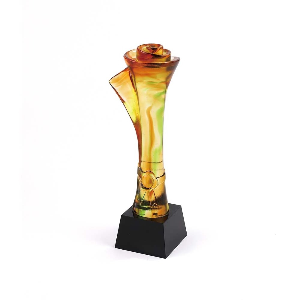 Honor of Crystal New Arrival Crystal Trophy Customized Logo Rose Shape Coloured Glaze Trophy