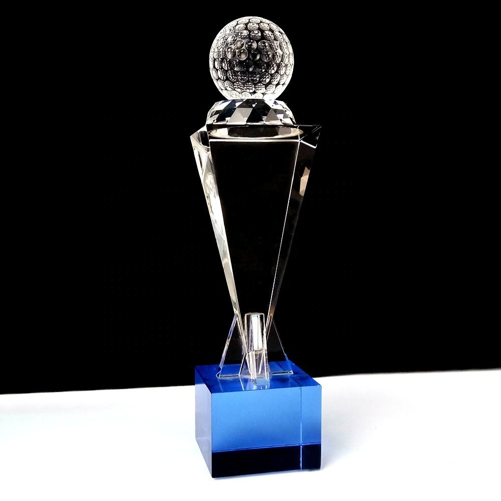 Honor of crystal Clear Business Wedding Gift Shield Shaped Sports Style Ball For Club Iceberg Crystal Golf Trophy Cup