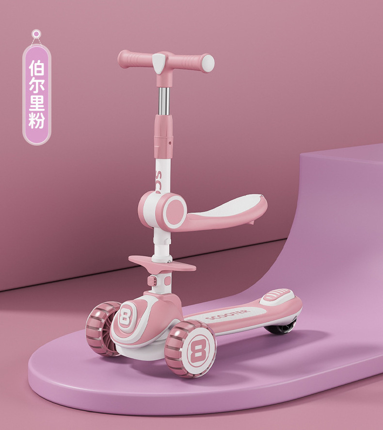 hot on the market wholesale pink 2 in 1 kids kick scooter with seat and handle bar scooter kid child