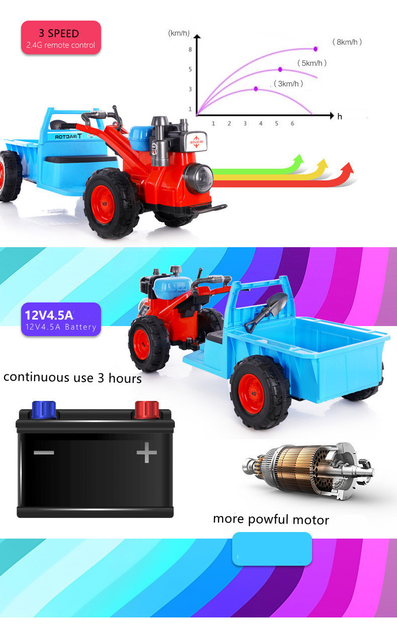 Hot Selling New Design Wholesale 12V4.5Ah Battery Children Ride On Kids Electric tractor Child Electric Walking Tractor For Kids