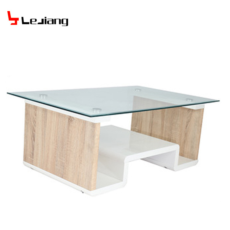 Free Sample Mirror Legs Furniture Triangle Stained Square Wood Italian Glass Coffee Tables