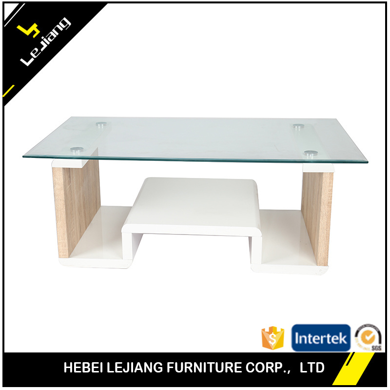 Free Sample Mirror Legs Furniture Triangle Stained Square Wood Italian Glass Coffee Tables