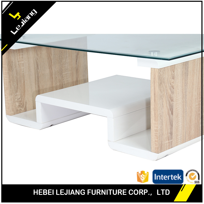 Free Sample Mirror Legs Furniture Triangle Stained Square Wood Italian Glass Coffee Tables