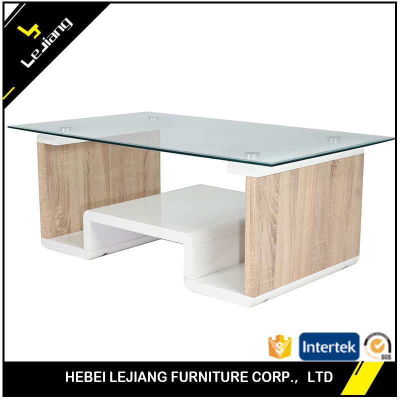 Free Sample Mirror Legs Furniture Triangle Stained Square Wood Italian Glass Coffee Tables