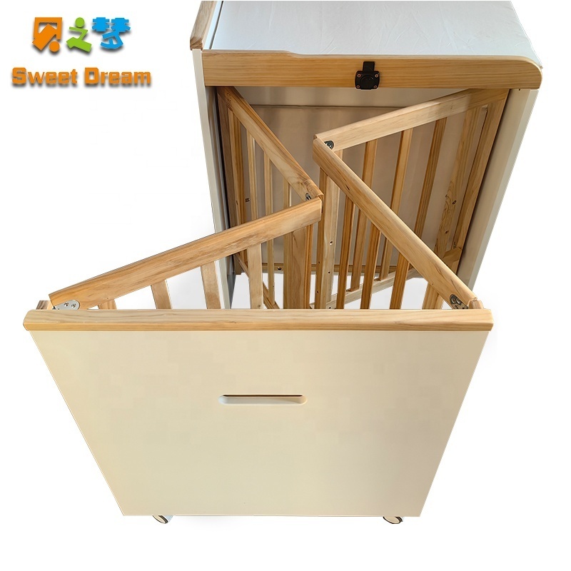 High quality natural adjustable solid wood pine baby crib new design multifunctional twin baby bed crib