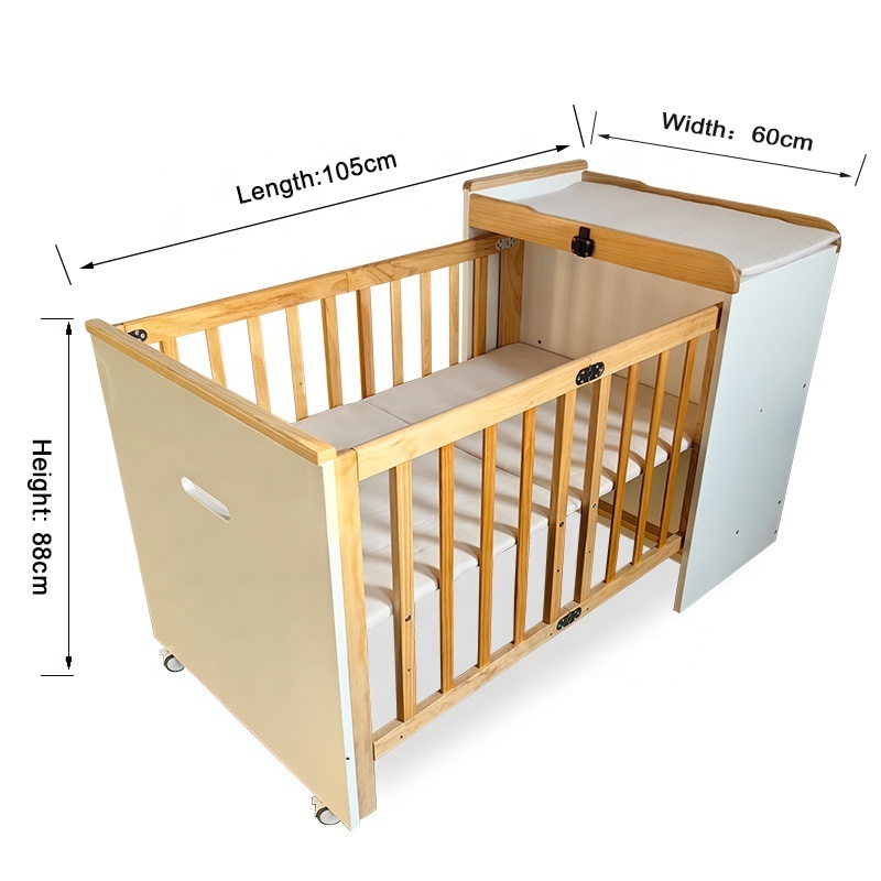 High quality natural adjustable solid wood pine baby crib new design multifunctional twin baby bed crib