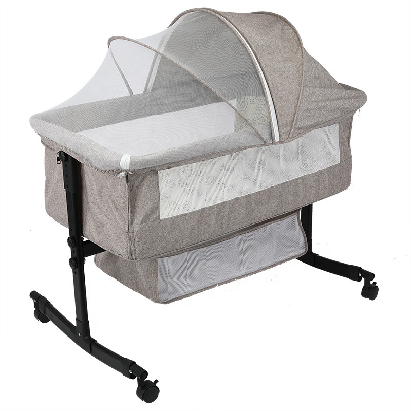 Baby Bassinet, Bedside Sleeper for Baby, Easy Folding Portable Crib with Storage Basket for Newborn, Bedside Bassinet