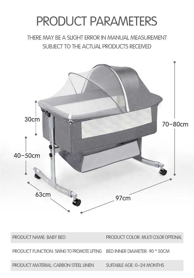 Baby Bassinet, Bedside Sleeper for Baby, Easy Folding Portable Crib with Storage Basket for Newborn, Bedside Bassinet