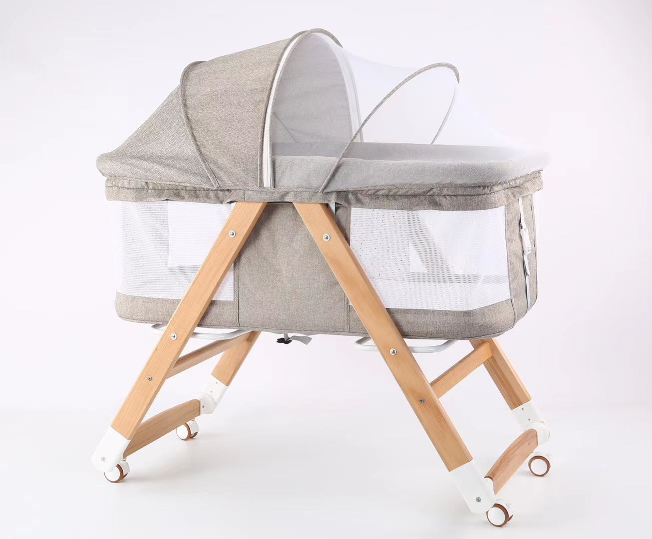 Newborn wooden baby cradle portable folding crib bedside bed