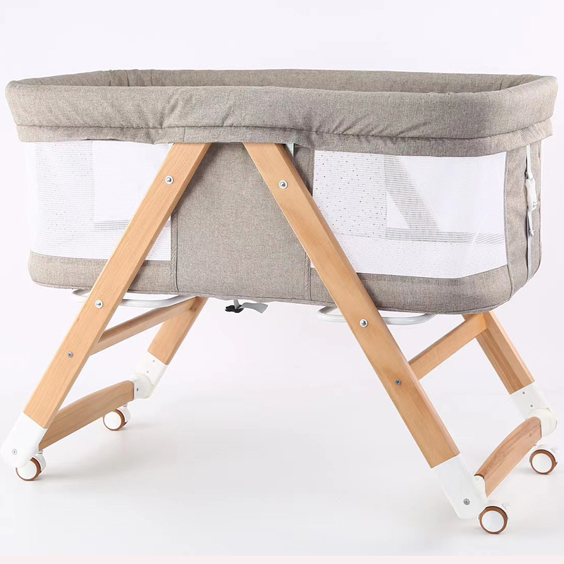 Newborn wooden baby cradle portable folding crib bedside bed