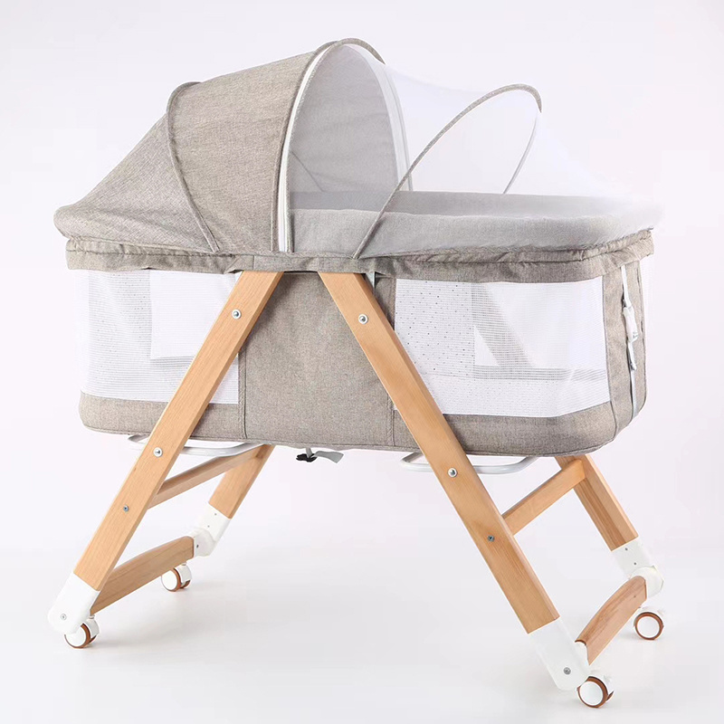 Newborn wooden baby cradle portable folding crib bedside bed