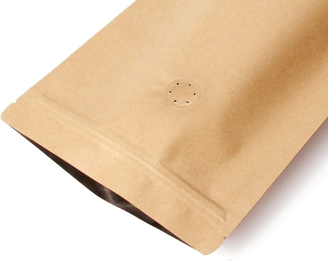 Recycling kraft paper coffee bag Stand Up pouch with one way degassing valve Water Proof Oil Proof bag with aluminum foil lined