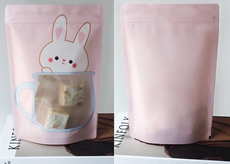 Baking snacks universal packing bags with matte window resealable smell proof cartoon shaped stand up pouch with window