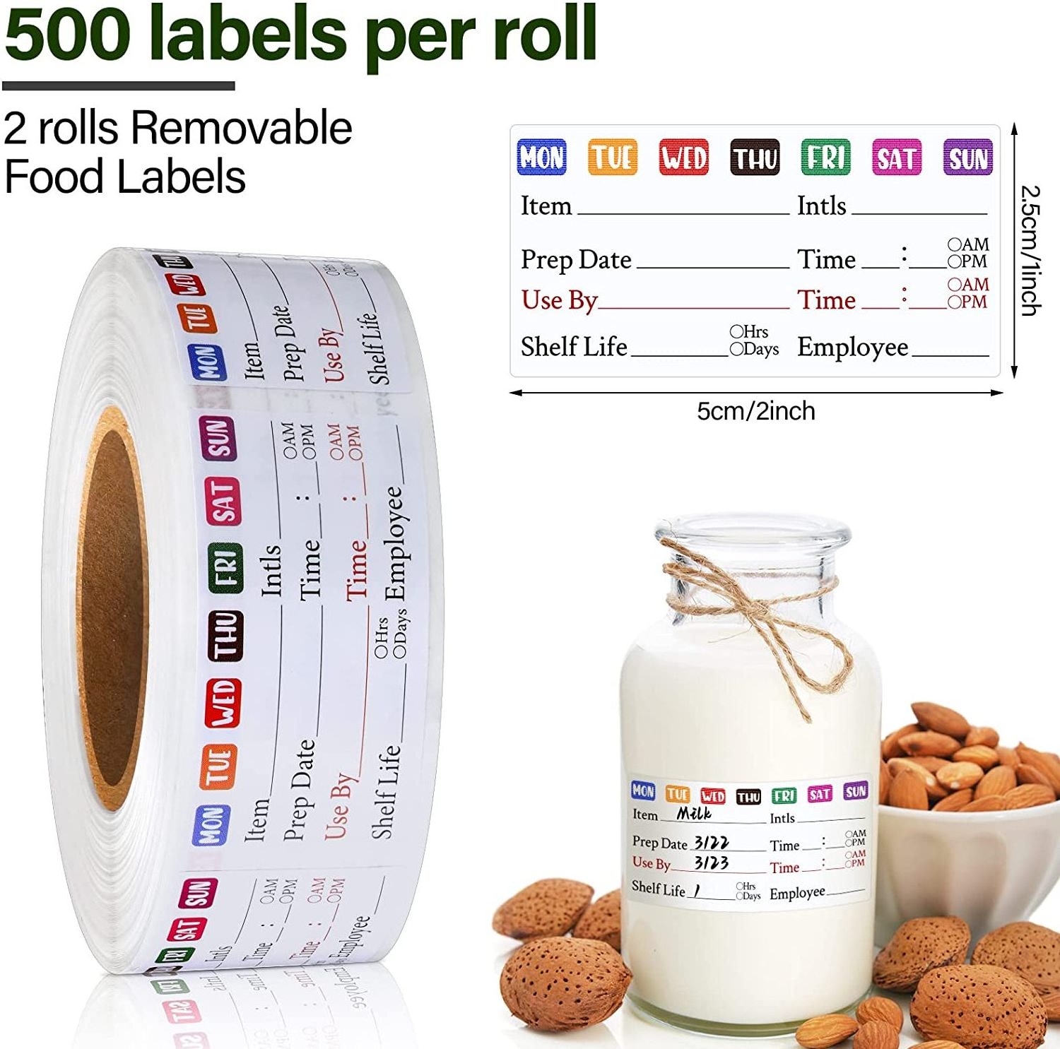 Rolls dissolvable food labels 500pcs water soluble sticker Removable Food Storage Stickers for rotation in kitchens, restaurants