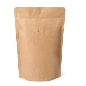 Kraft Paper Stand Up Coffee Bag Pouch Round Bottom, Zip Lock, Degassing Valve and Heat Seal-able.