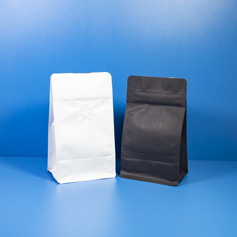 kraft zip resealable bags 8 side sealed paper bag with one way air valve for coffee bean and snack packaging paper