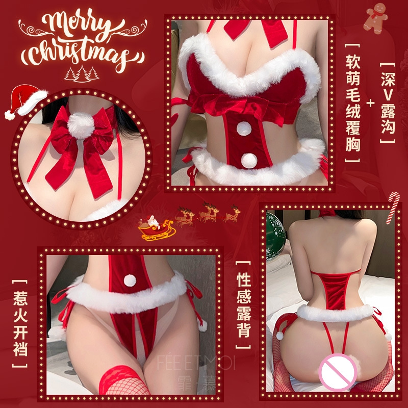 Wholesale new styles velvet sexy lingeries Christmas women's three-point uniform open crotch one-piece underwear