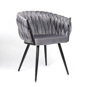 Factoyt Morden upholstered soft fabric Grey Metal Frame Dine chair design Tufted Velvet Dining Room Chair with arms