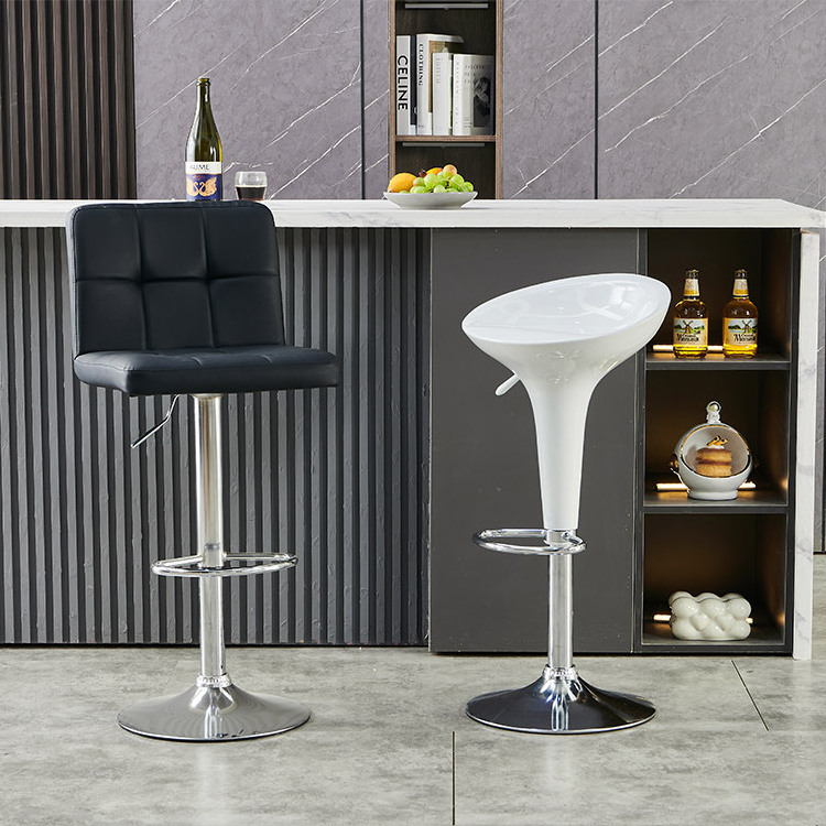 Modern Square Plastic Bar Stool Cool Leather Adjustable Swivel Chair for Dining for Home Furniture