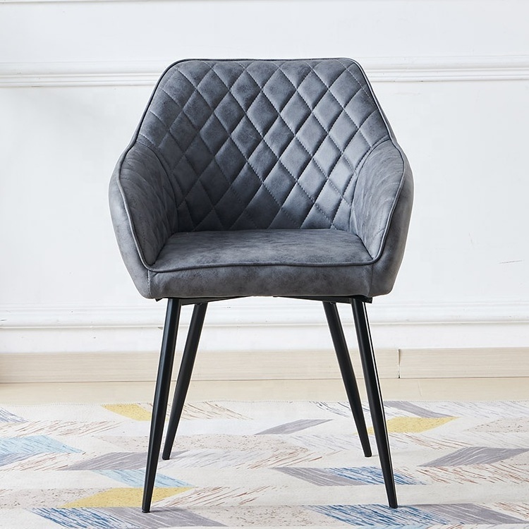 Modern Luxury Gray Blue Soft Cushion Technology Cloth Armchair Design Fabric Leather Dining Room Chair with Metal legs