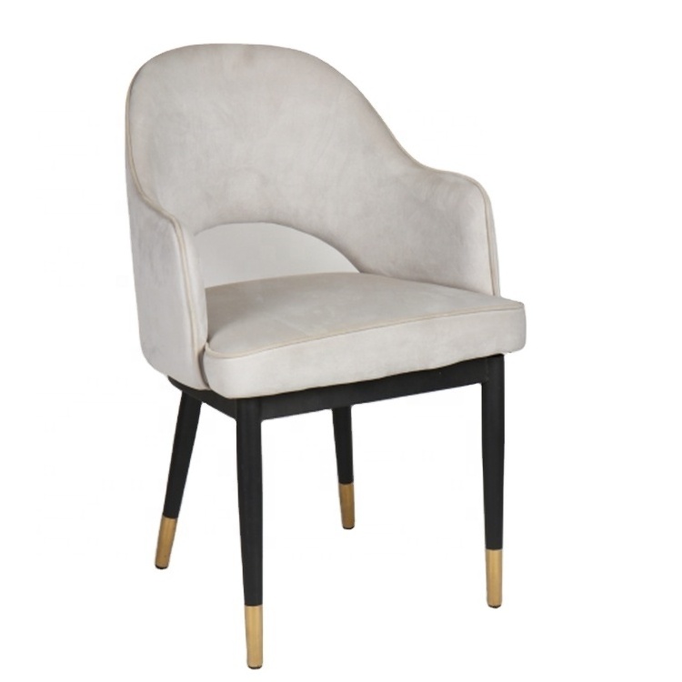 Wholesale beige Italian upholstered soft fabric Restaurant Armchair custom Velvet Dining Chair for dinning room