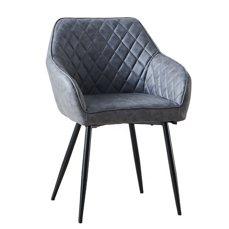 Modern Luxury Gray Blue Soft Cushion Technology Cloth Armchair Design Fabric Leather Dining Room Chair with Metal legs