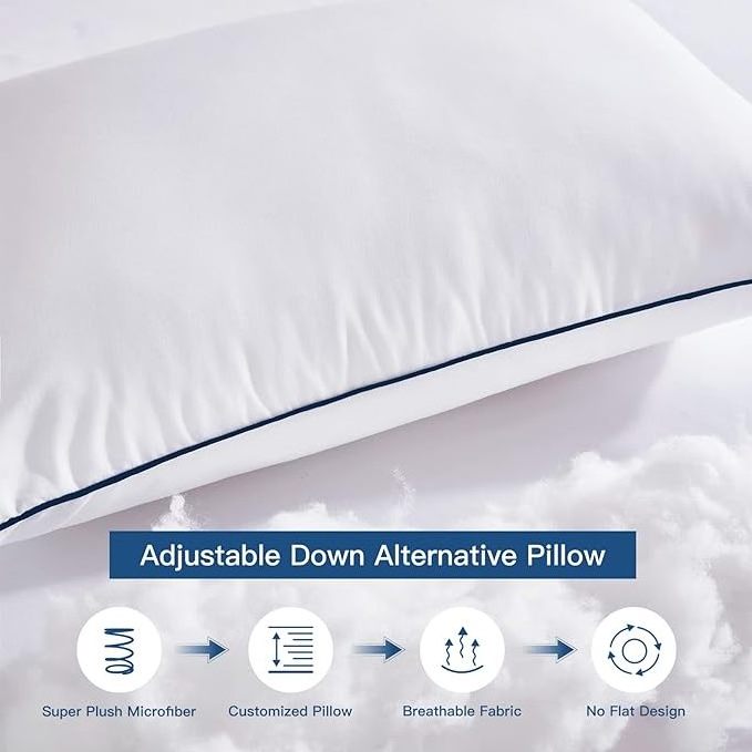 Adjustable Microfiber Standard Pillows with Premium Hollow Fiber Zipper Design Hotel Bed Pillows