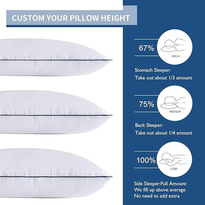 Adjustable Microfiber Standard Pillows with Premium Hollow Fiber Zipper Design Hotel Bed Pillows