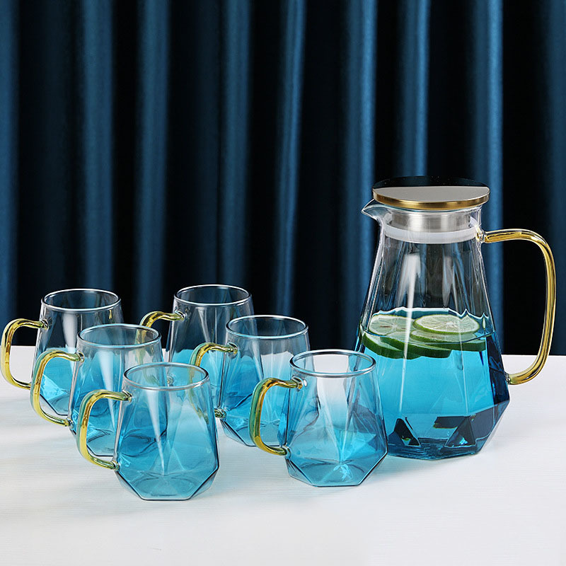 Wholesale glass water pitcher set Hand Made high Borosilicate glass water jug set