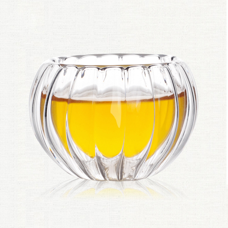 50ml New Design Striped Pumpkin Shape Hign Borosilico Glass Double Wall Glass Tea Cup