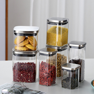 Wholesale clear high borosilicate square wide mouth glass jar with stainless steel lid