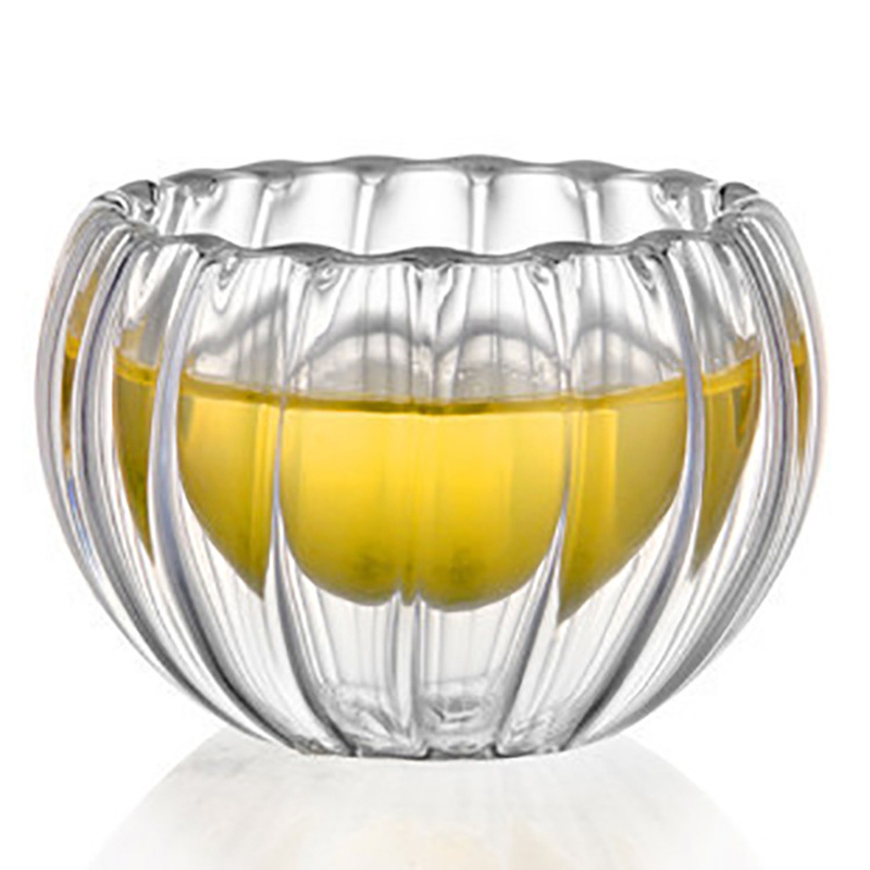 50ml New Design Striped Pumpkin Shape Hign Borosilico Glass Double Wall Glass Tea Cup