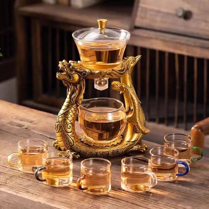 Chinese Creativity high borosilicate Magnetic Water Diversion Rotating Semi-Automatic Glass Tea pot set with teapot