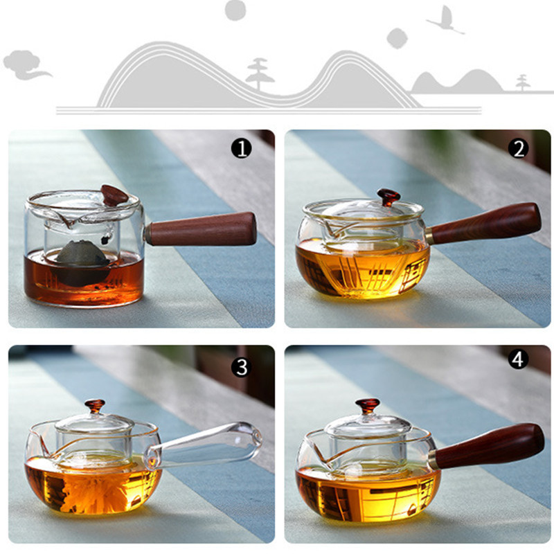 Heat-resistant Transparent High Borosilicate Glass Teapot Tea Kettle With Wood Handle